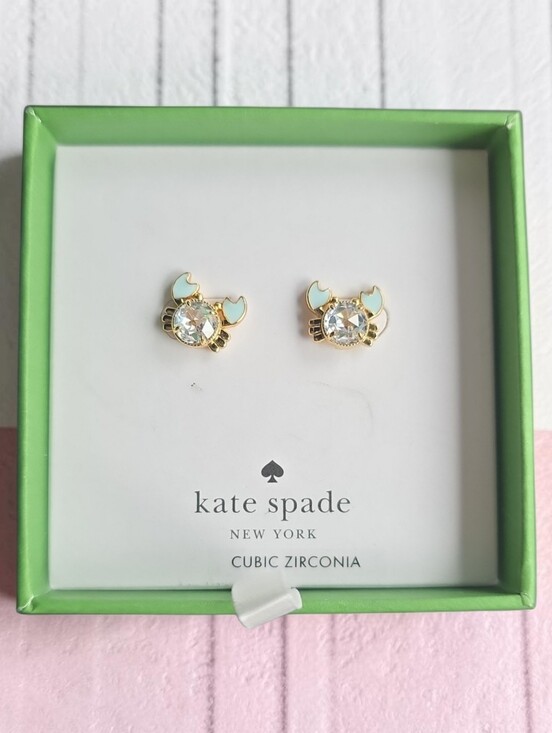kate spade Jewelry - kate spade Girls Mint Crab Stud Earrings with Clear CZ Centers